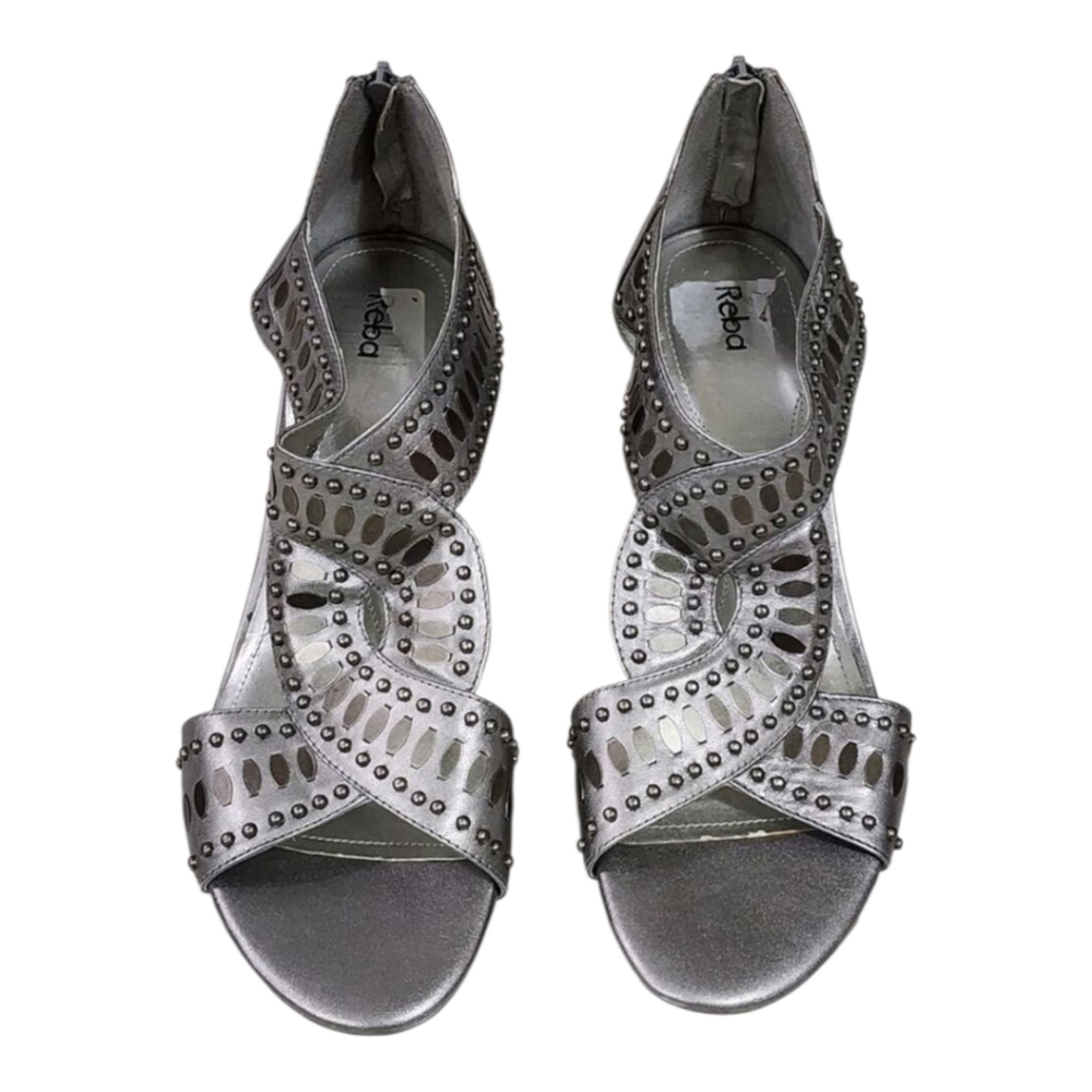 Reba silver metallic cutout‎ Dreamer studded leather Wedge Sandals size 10